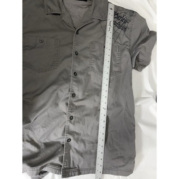 Harley Davidson‎ Short Sleeve Button Up Embroidered Shirt Skulls Flames Large - Picture 11 of 11